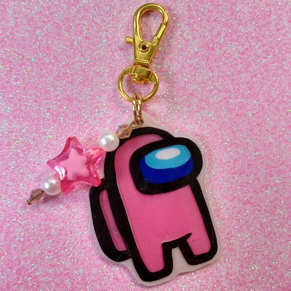 Among Us Pink Crewmate Kawaii Keychain Zipper Pull